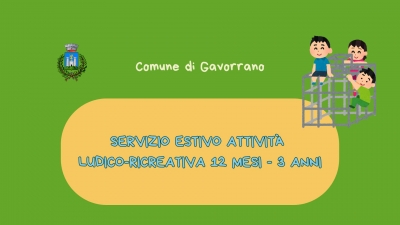 sgonhdo verde, logo comune di gavorrano, disegno bambini che giocano, ovale giallo al centro con scritta Avviso nido estivo