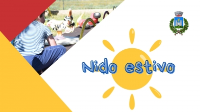 logo comune, bimbo di spalle che gioca, sole scritta nido estivo logo, comune di gavorrano