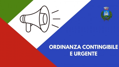 triangolo blo, triangolo rosso, megafono disegnato, logo comune di gavorrano, scritta ordinanza contingibile e urgente