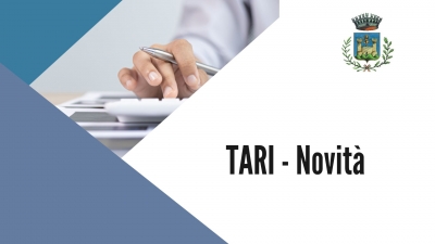scritta "novità Tari", mano su calcolatrice, stemma comune di Gavorrano