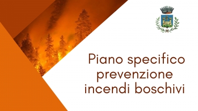 sfondo incendio boschivo, logo comune di gavorrano, scritta piano specifico prevenzione incendi boschivi