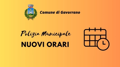 sfondo giallo, logo comune, scritta polizia municipale orario di apertura