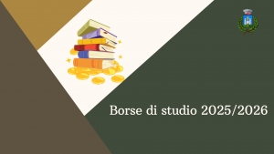 libri di testo sopra soldi, scritta borse di studio, logo comune di gavorrano