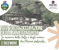 immagine della miniera ravi marchi, logo comune, logo isgrec, 2 dicembre - raci 1963 l'occupazione della miniera marchi